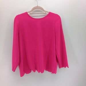 VERSONA Blouse Womens Small Hot Pink RN37080 Scalloped Long Sleeve Top